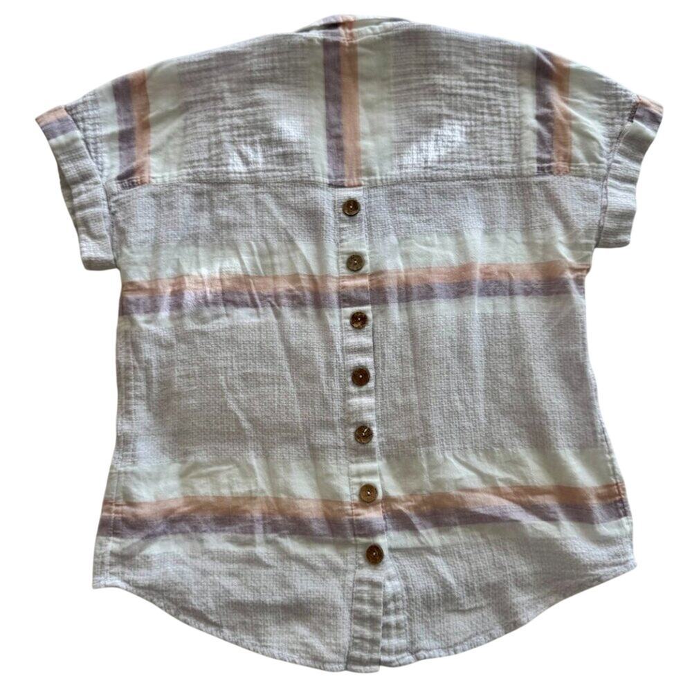 Cotton Gauze Button Back Blouse Women's Medium Coastal Soft Girl Spring Vacation - Picture 2 of 12